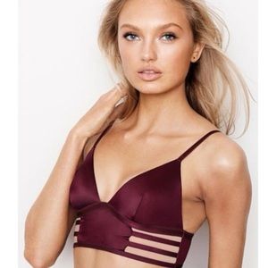 Victorias Secret Plunge Long Line Satin & Mesh Bralette - Maroon